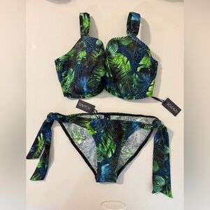 Figleaves Aruba Underwired Twist Front Bikini 36F & Tie Side Brief Size 10 Set